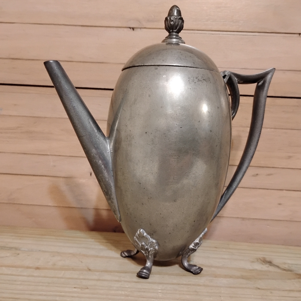 Antique pewter silver tea pot with tree root legs